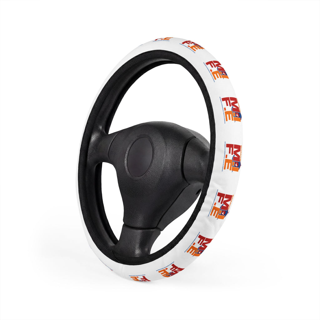Retro Flame 'ME' Pattern Steering Wheel Cover — White Comfort Grip
