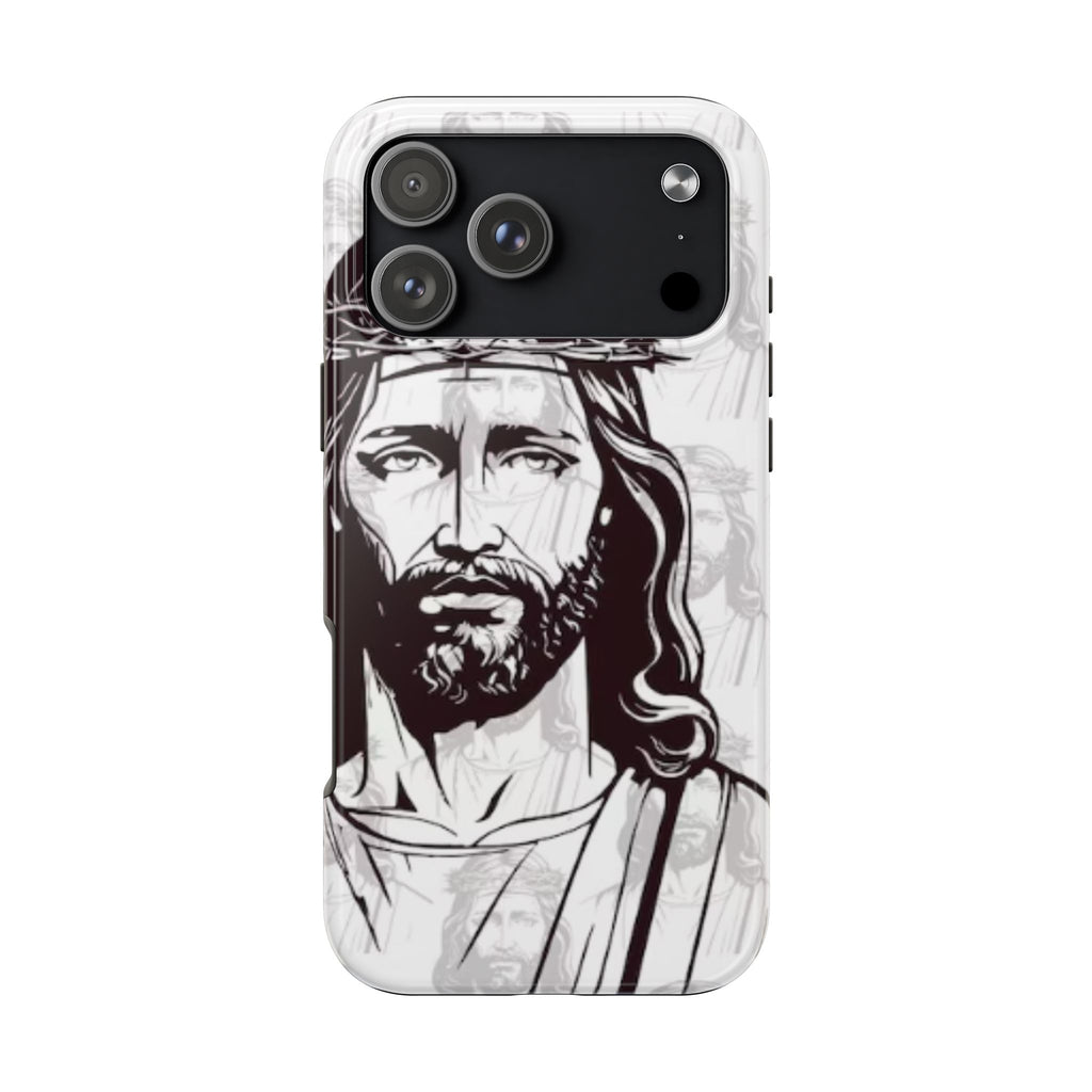 Jesus Portrait Tough Phone Case — Christian Faith iPhone Cover with Crown of Thorns Design