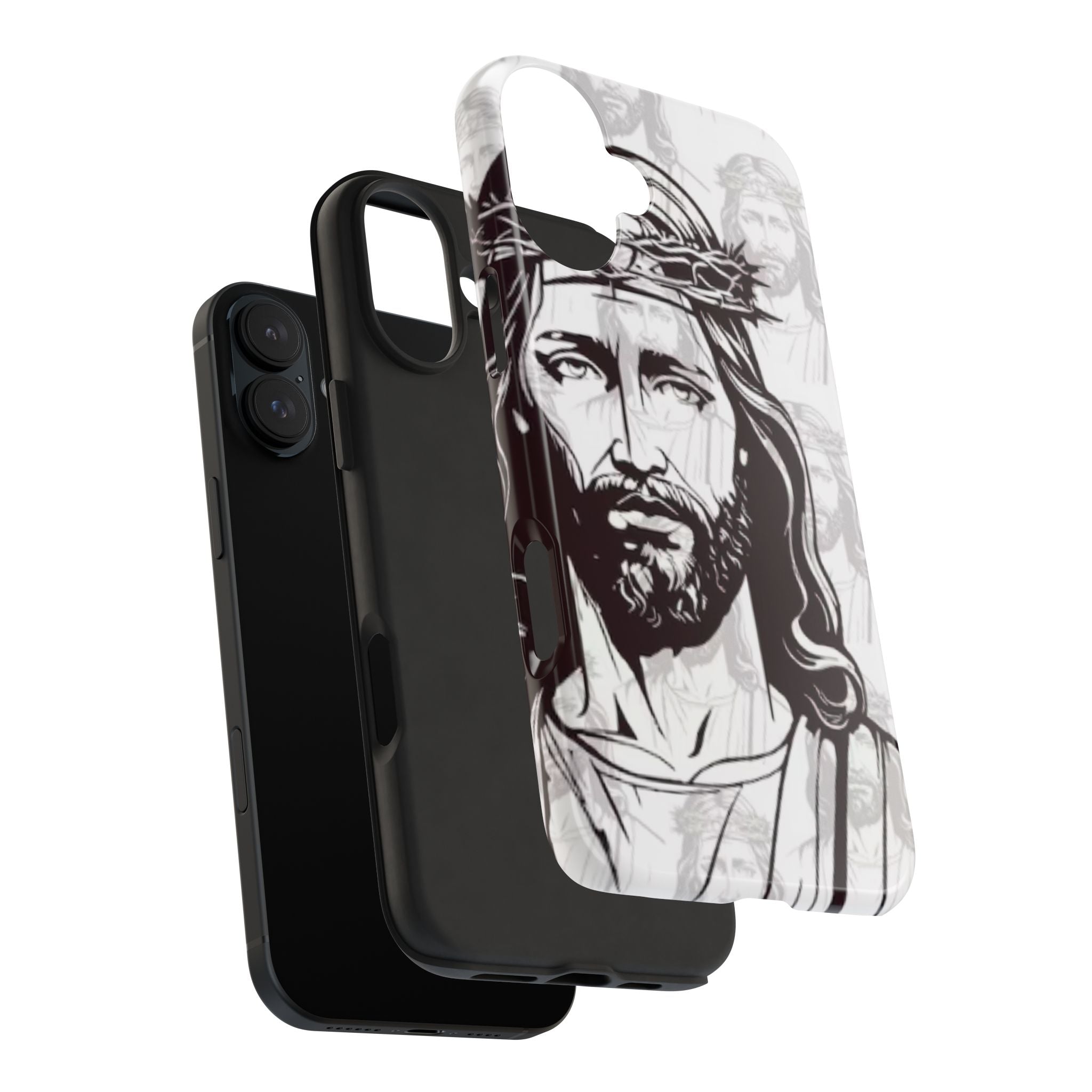 Jesus Portrait Tough Phone Case — Christian Faith iPhone Cover with Crown of Thorns Design