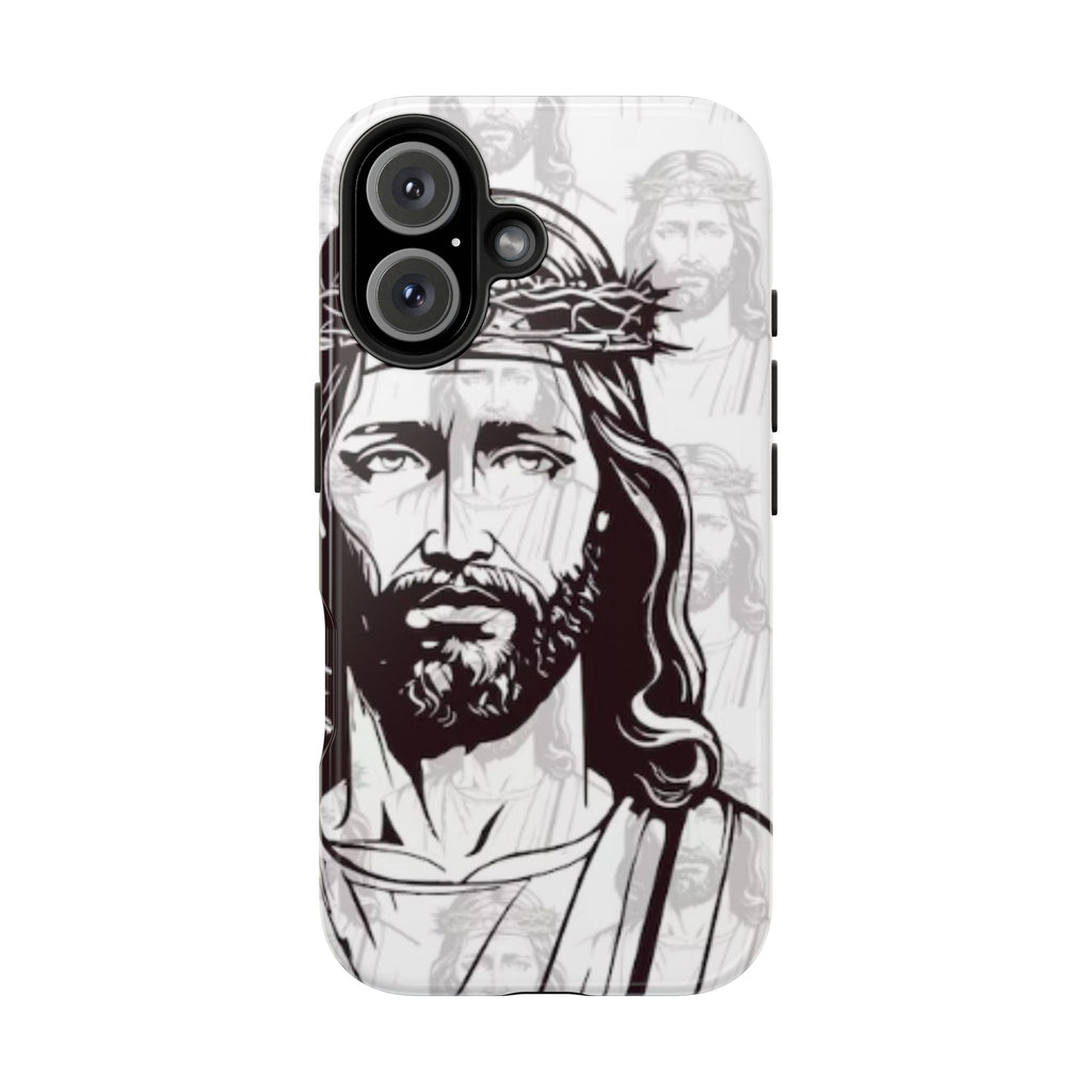 Jesus Portrait Tough Phone Case — Christian Faith iPhone Cover with Crown of Thorns Design
