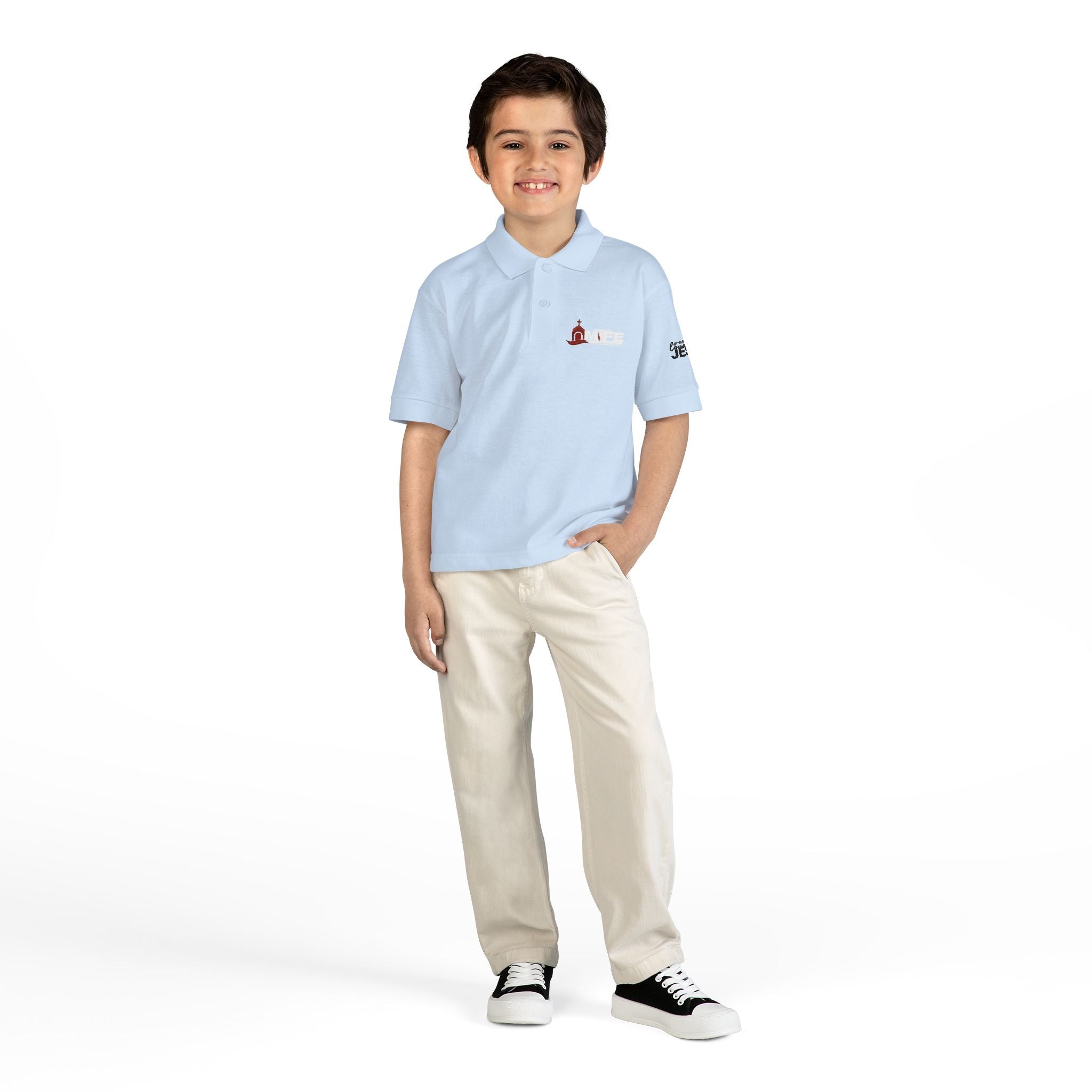 Youth Polo — Colorful 'MKE' Milwaukee Skyline Embroidered Polo