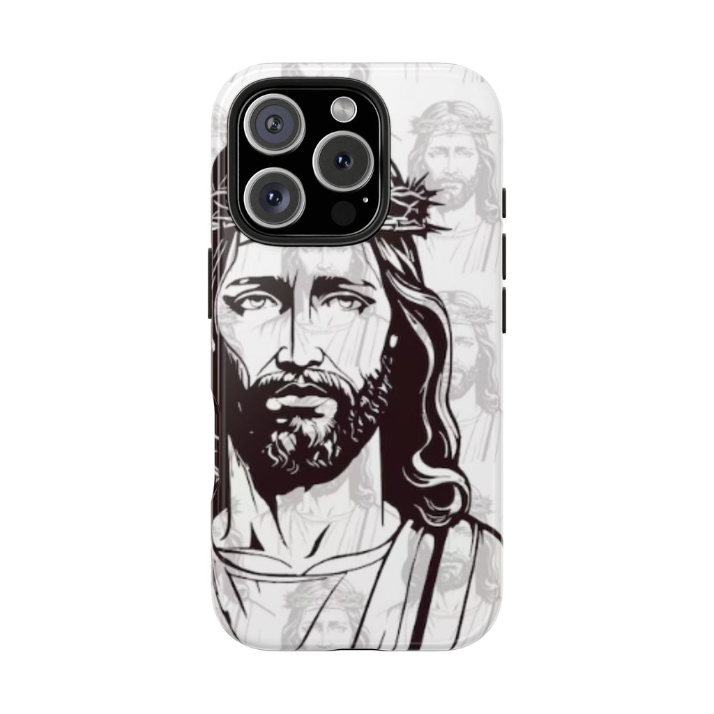 Jesus Portrait Tough Phone Case — Christian Faith iPhone Cover with Crown of Thorns Design