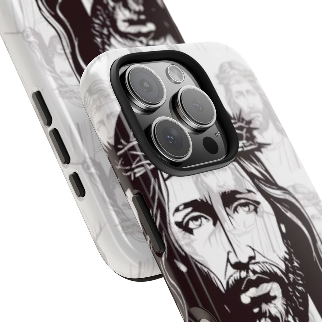 Jesus Portrait Tough Phone Case — Christian Faith iPhone Cover with Crown of Thorns Design