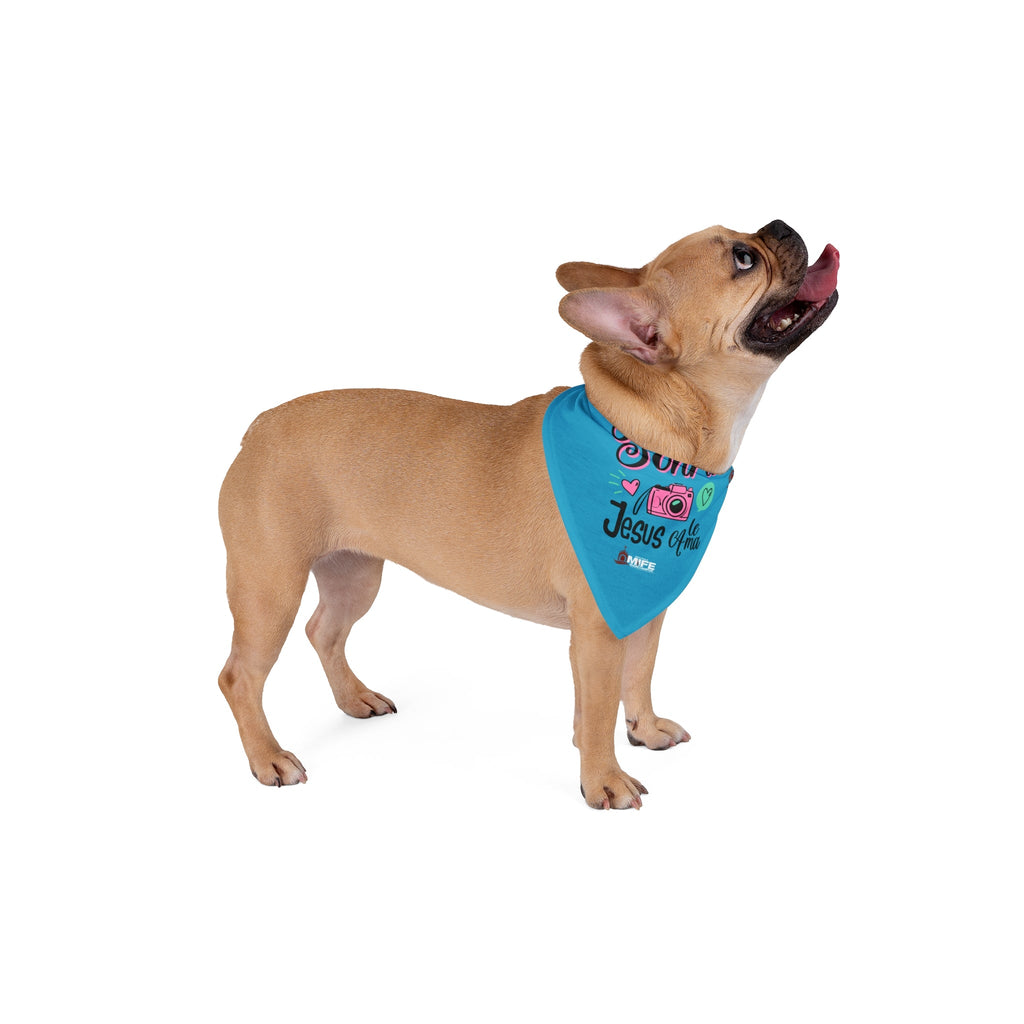 Pet Bandana — "Sonríe Jesús te Ama" Light Blue Dog & Cat Bandana