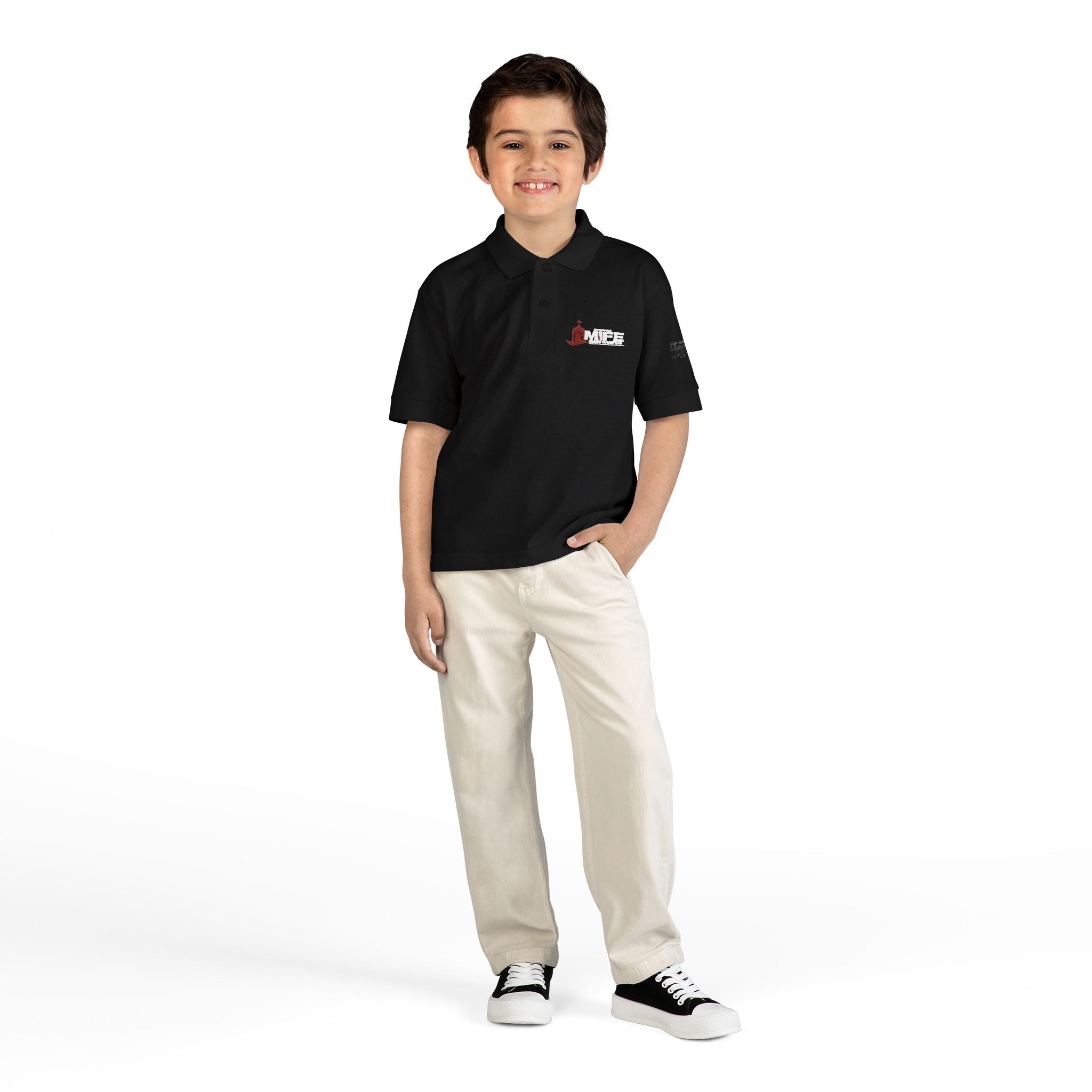 Youth Polo — Colorful 'MKE' Milwaukee Skyline Embroidered Polo