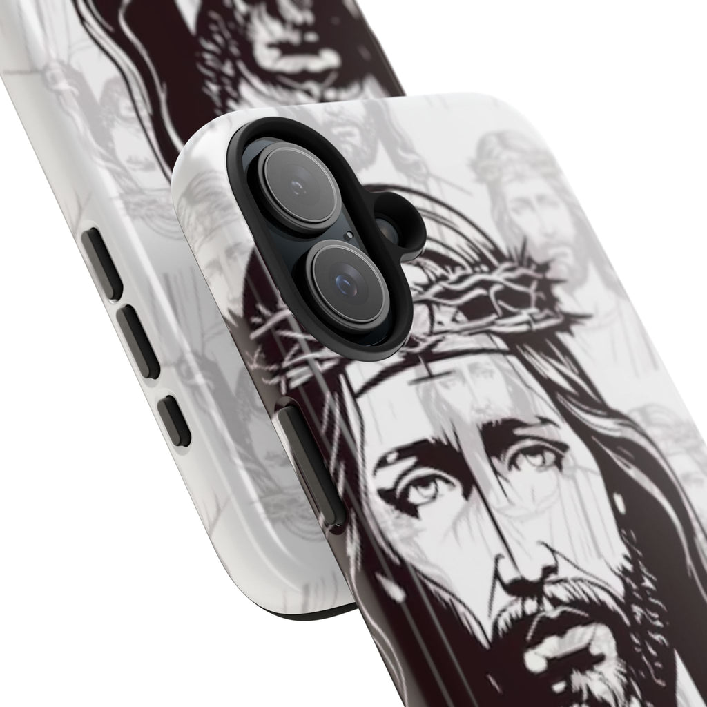 Jesus Portrait Tough Phone Case — Christian Faith iPhone Cover with Crown of Thorns Design