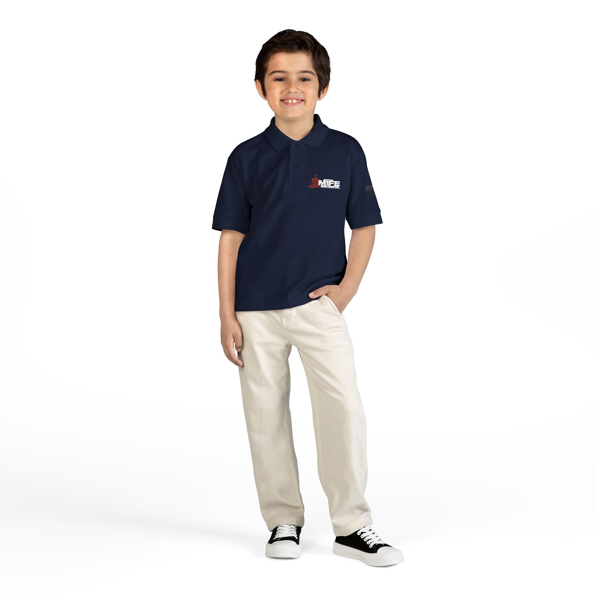 Youth Polo — Colorful 'MKE' Milwaukee Skyline Embroidered Polo