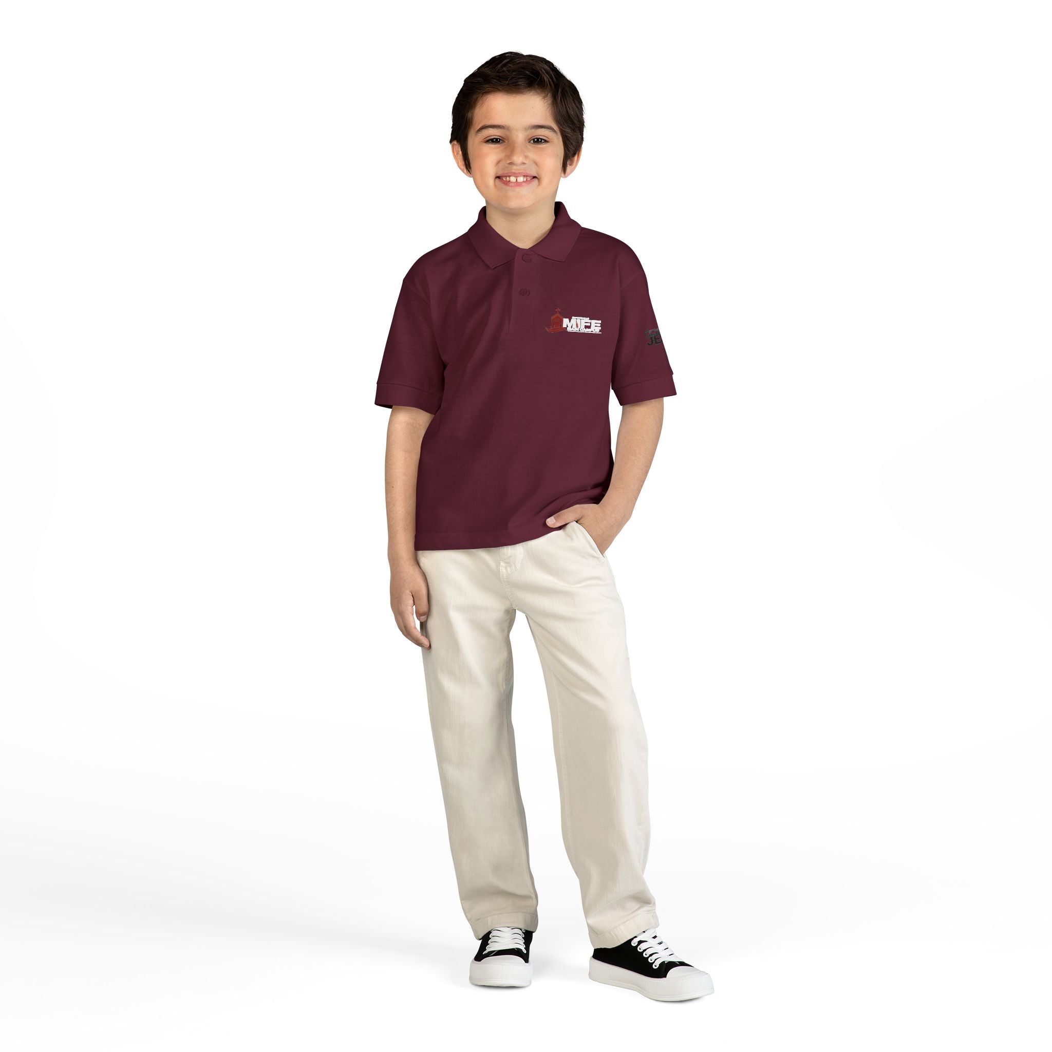 Youth Polo — Colorful 'MKE' Milwaukee Skyline Embroidered Polo