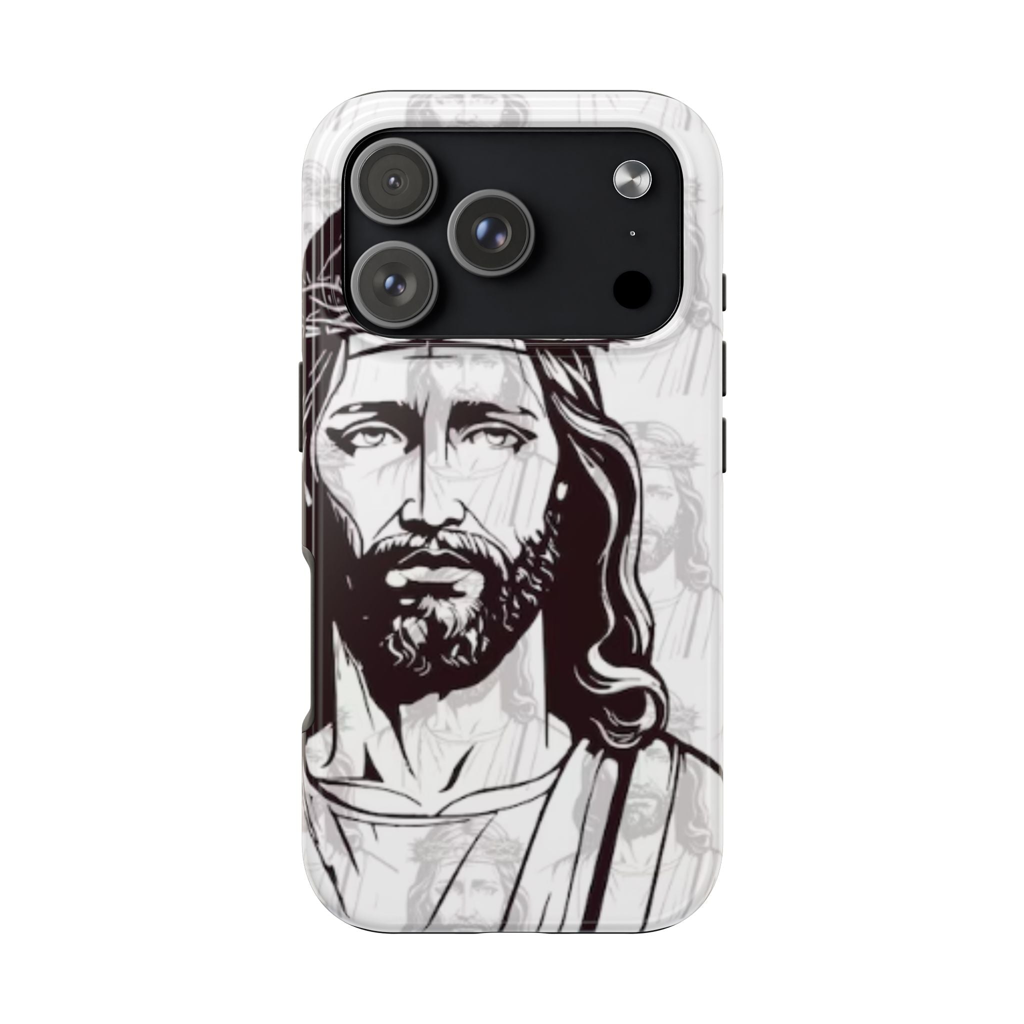 Jesus Portrait Tough Phone Case — Christian Faith iPhone Cover with Crown of Thorns Design