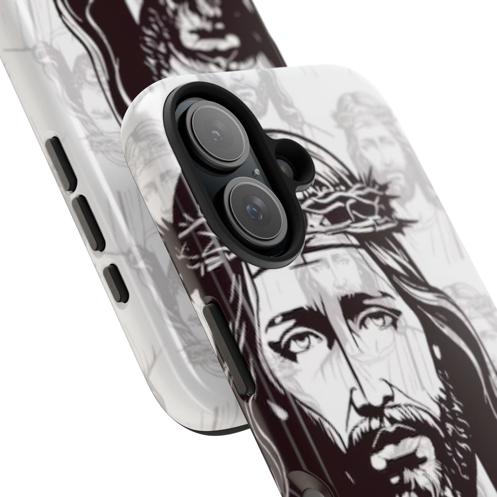 Jesus Portrait Tough Phone Case — Christian Faith iPhone Cover with Crown of Thorns Design
