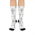 Cross Pattern Cushioned Crew Socks — White Christian Cross Design