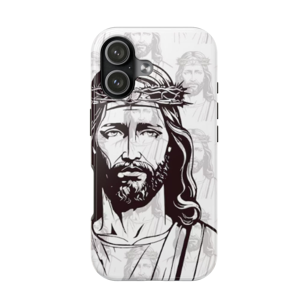 Jesus Portrait Tough Phone Case — Christian Faith iPhone Cover with Crown of Thorns Design