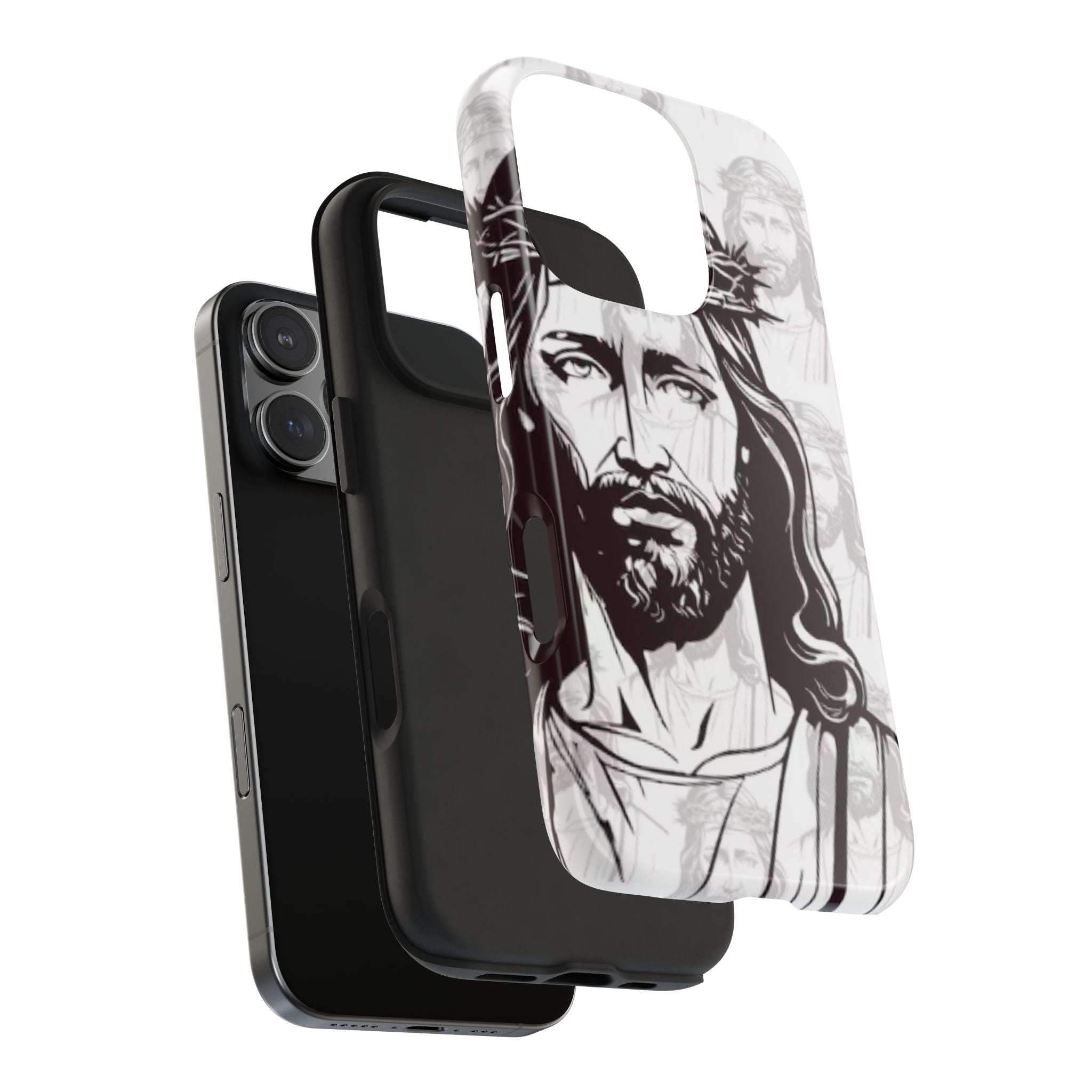 Jesus Portrait Tough Phone Case — Christian Faith iPhone Cover with Crown of Thorns Design