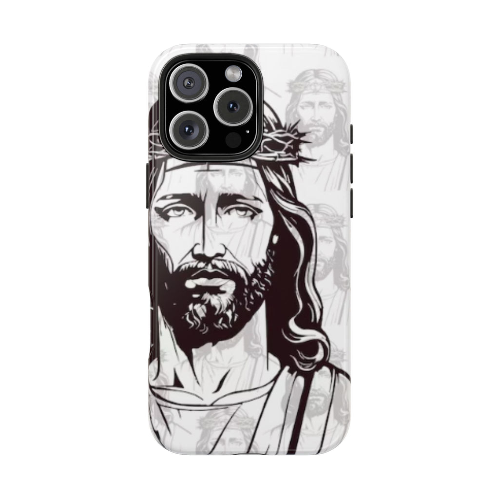 Jesus Portrait Tough Phone Case — Christian Faith iPhone Cover with Crown of Thorns Design