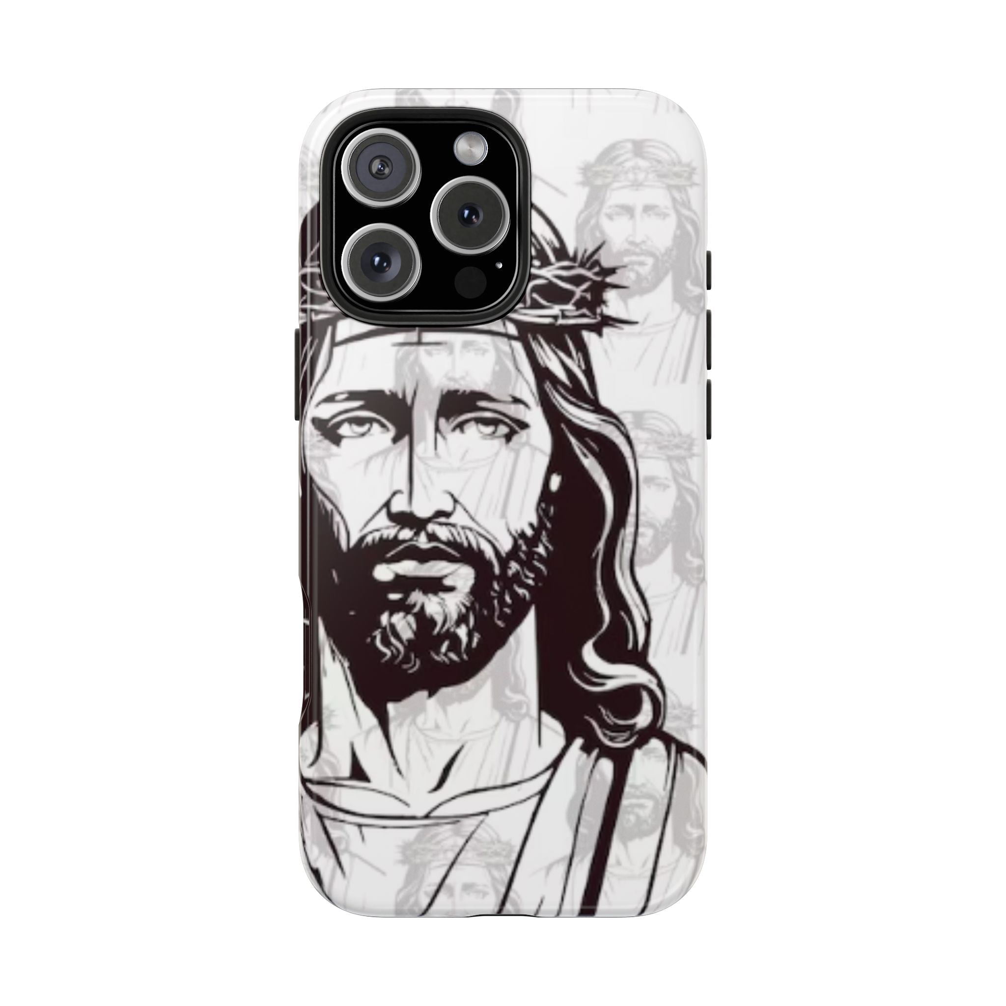 Jesus Portrait Tough Phone Case — Christian Faith iPhone Cover with Crown of Thorns Design