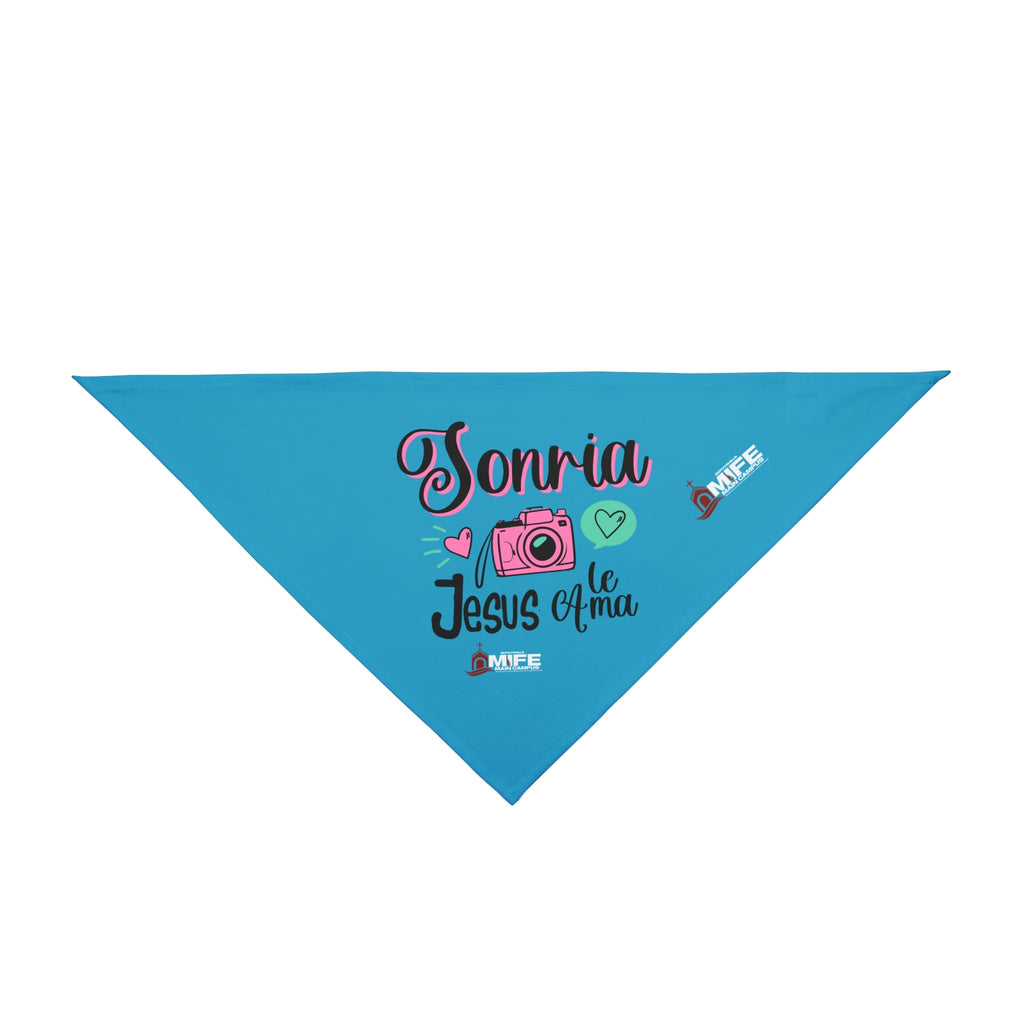 Pet Bandana — "Sonríe Jesús te Ama" Light Blue Dog & Cat Bandana