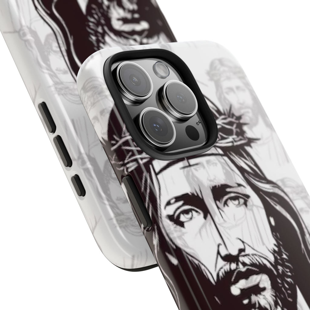 Jesus Portrait Tough Phone Case — Christian Faith iPhone Cover with Crown of Thorns Design