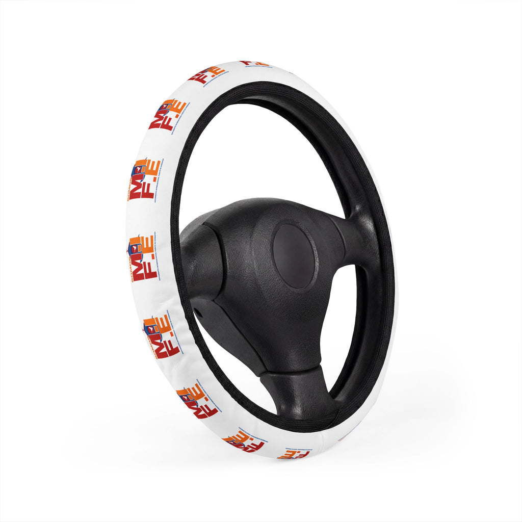 Retro Flame 'ME' Pattern Steering Wheel Cover — White Comfort Grip