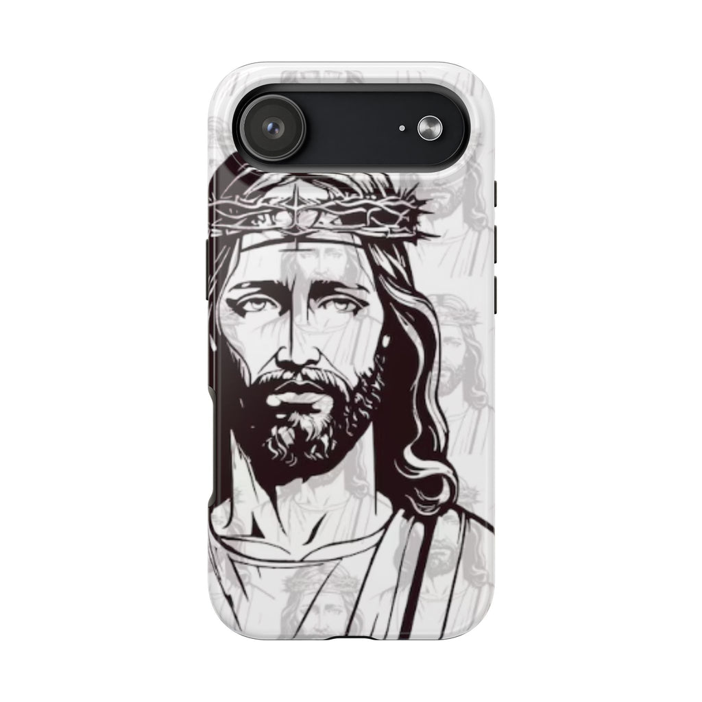 Jesus Portrait Tough Phone Case — Christian Faith iPhone Cover with Crown of Thorns Design